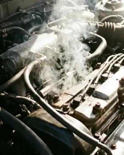 Motor de coche roto y abierto en un taller, ilustrando una rotura mecánica grave por la que se podría reclamar por vicio oculto tras la compra del vehículo.